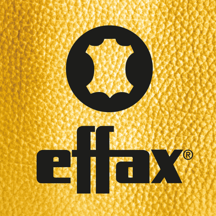 Effax Logo mit gelbem Leder Hintergrund